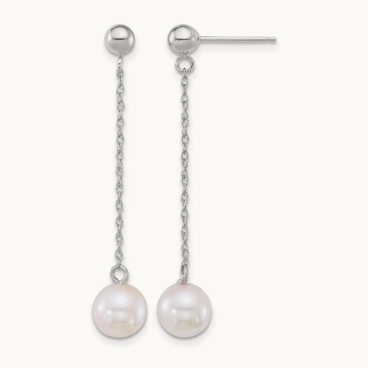 WG 6.5- Rnd Akoya Saltwater Cultured Pearl Dangle Earrings, 7mm, 14K