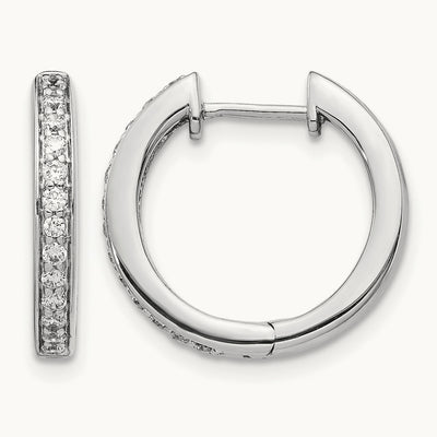 Diamond Complete Hinged Hoop Earrings — 14K White Gold, 16mm, 0.312 ct