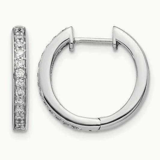 Diamond Complete Hinged Hoop Earrings — 14K White Gold, 16mm, 0.312 ct