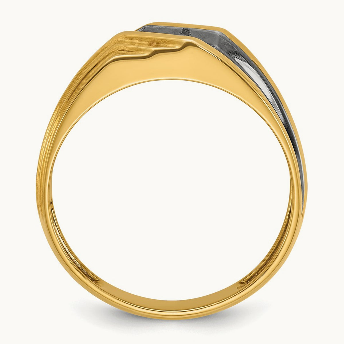 w/ Black RH IBGoodman Men's Polished & Grooved Diamond Ring, 14K