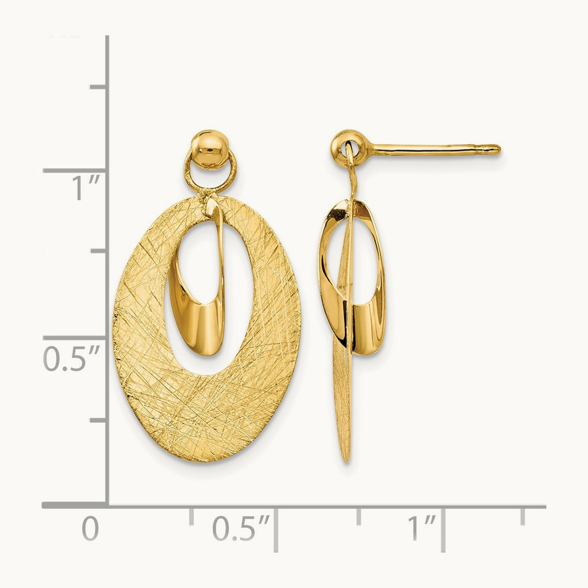 Polished and Scratch Finish Oval Post Earrings, 14K — Leslie's