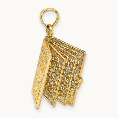 3-D Moveable Santa Biblia Book/Spanish Bible Charm, 14K