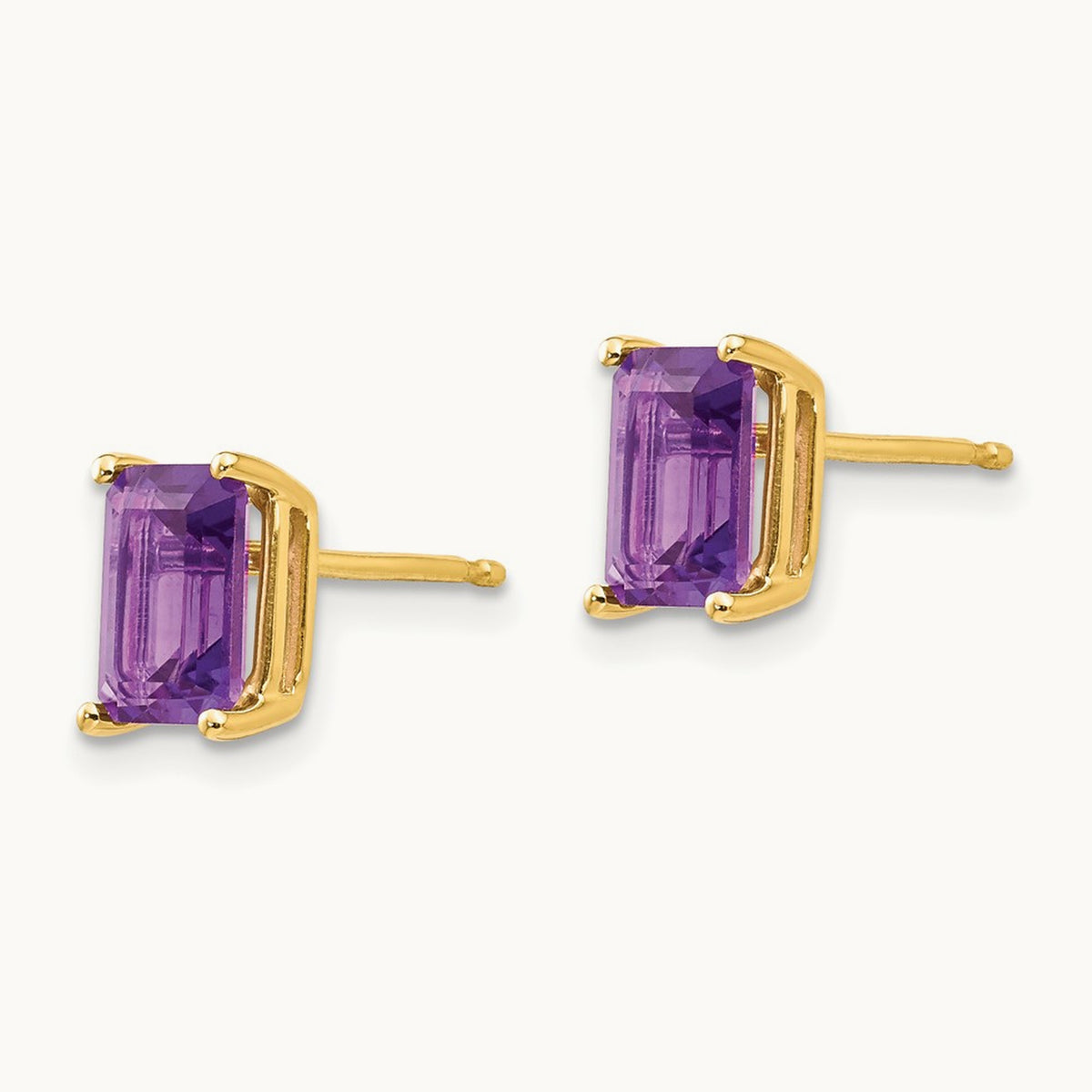 7x5mm Emerald Cut Amethyst Earrings, 14K