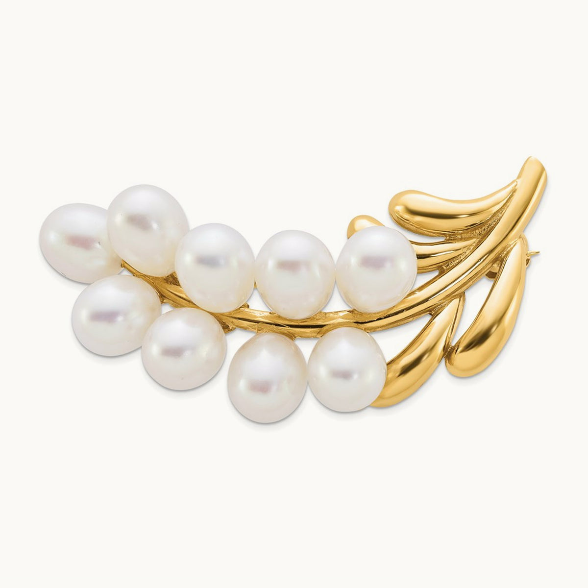 Polished Cluster 5- White Rice Freshwater Cultured Pearl Pin Brooch, 6mm, 14K