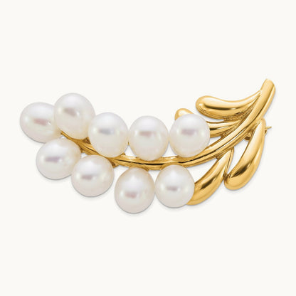 Polished Cluster 5- White Rice Freshwater Cultured Pearl Pin Brooch, 6mm, 14K