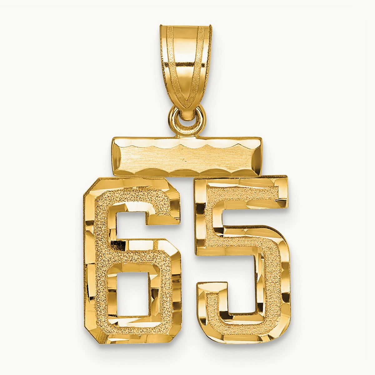 Small Brushed Diamond-cut Number 65 Charm, 14K