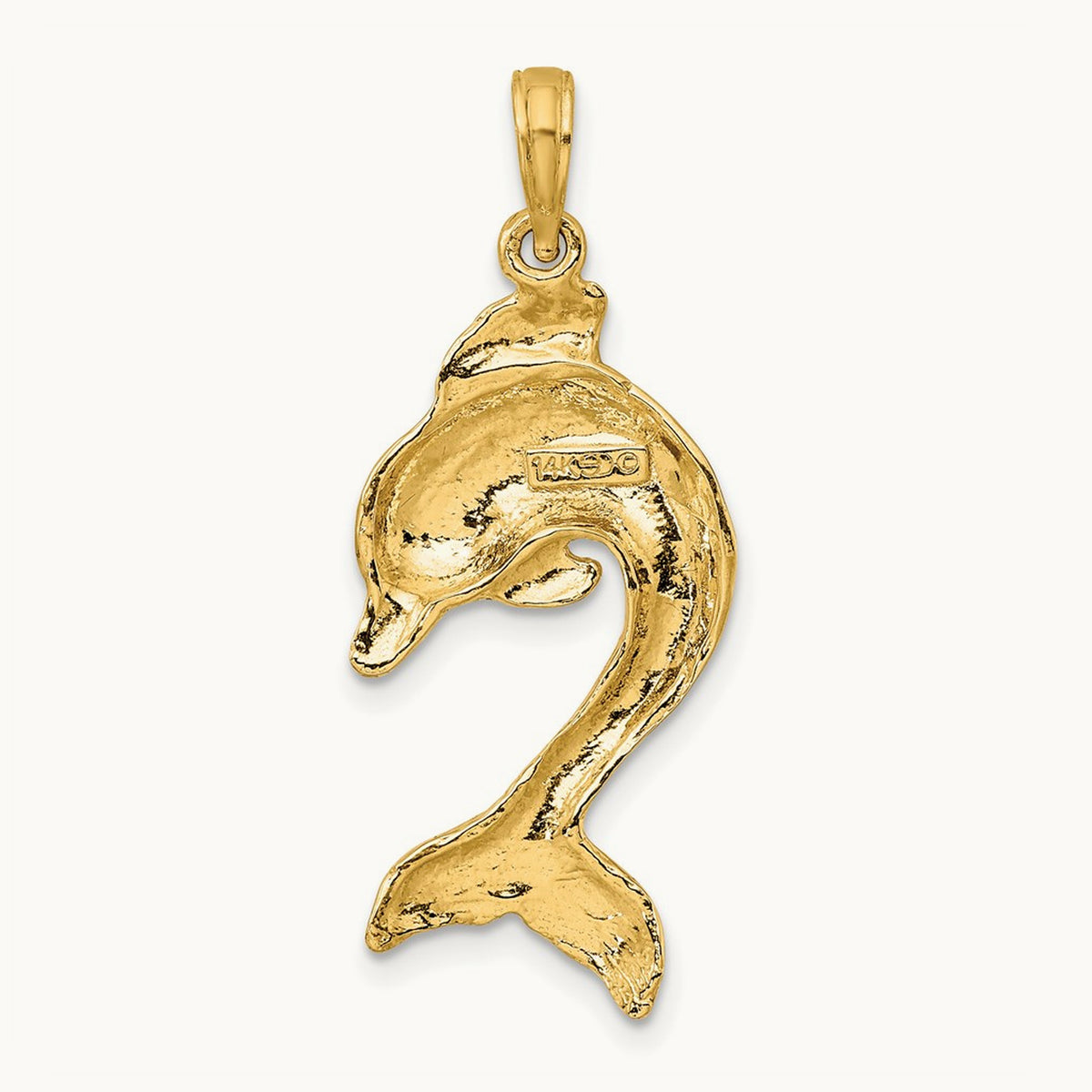 2-D Polished Dolphin Jumping Charm, 14K
