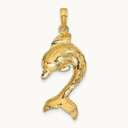 2-D Polished Dolphin Jumping Charm, 14K