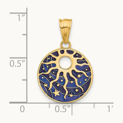 Polished Enameled Sun and Stars Pendant, 14K