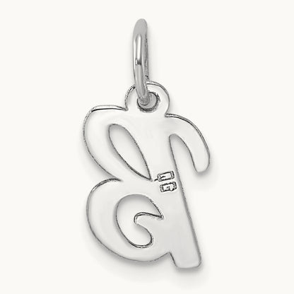 Small Script Letter B Initial Charm, 14K White Gold