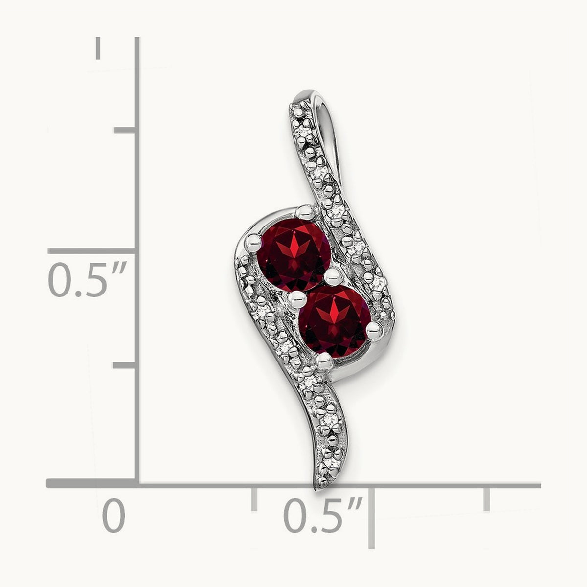 Garnet and Diamond Chain Slide, 14K White Gold