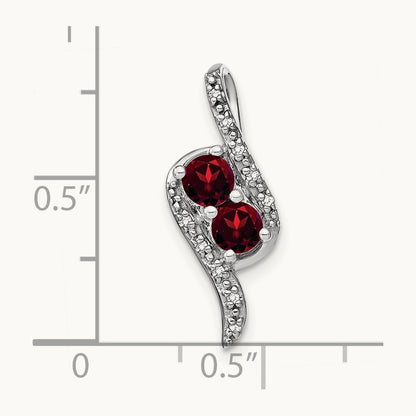 Garnet and Diamond Chain Slide, 14K White Gold