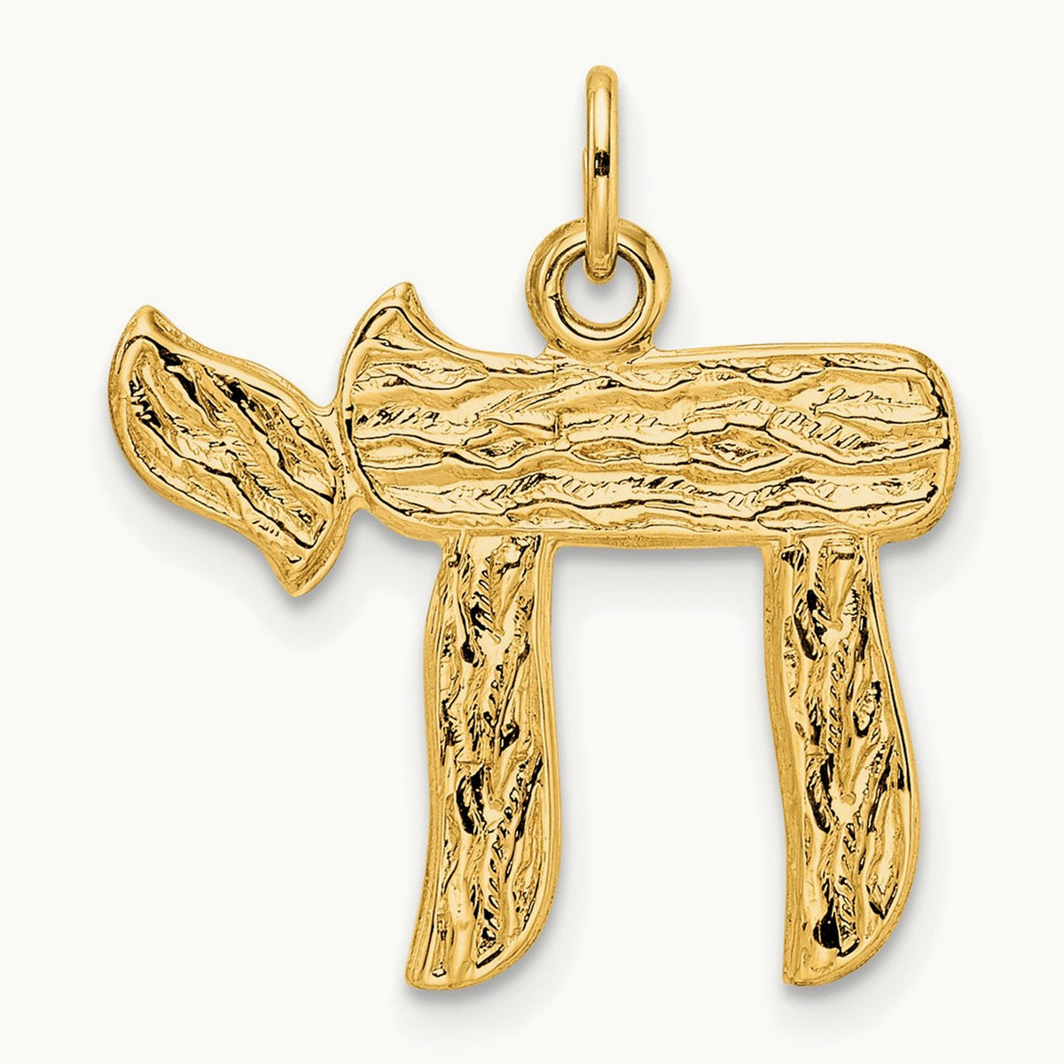 Polished and Textured Solid Chai Symbol Pendant, 14K