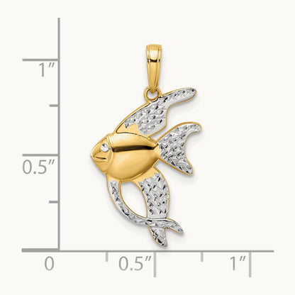 D/C Angel Fish Pendant, 14K with White Rhodium