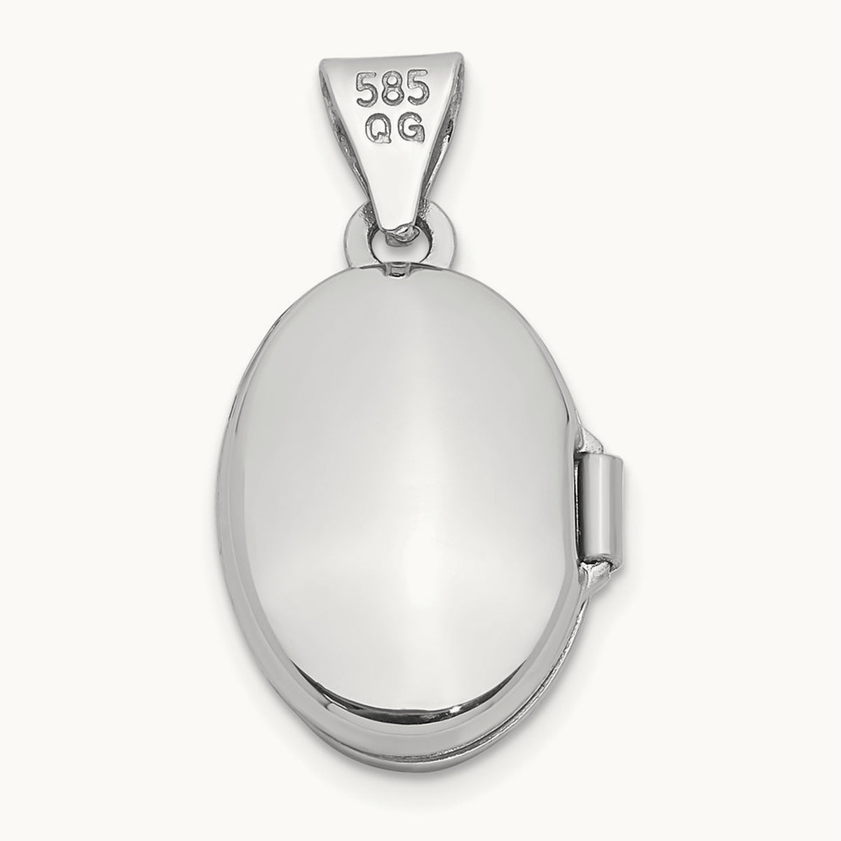 Oval Plain Assembled Locket, 13mm, 14K White Gold