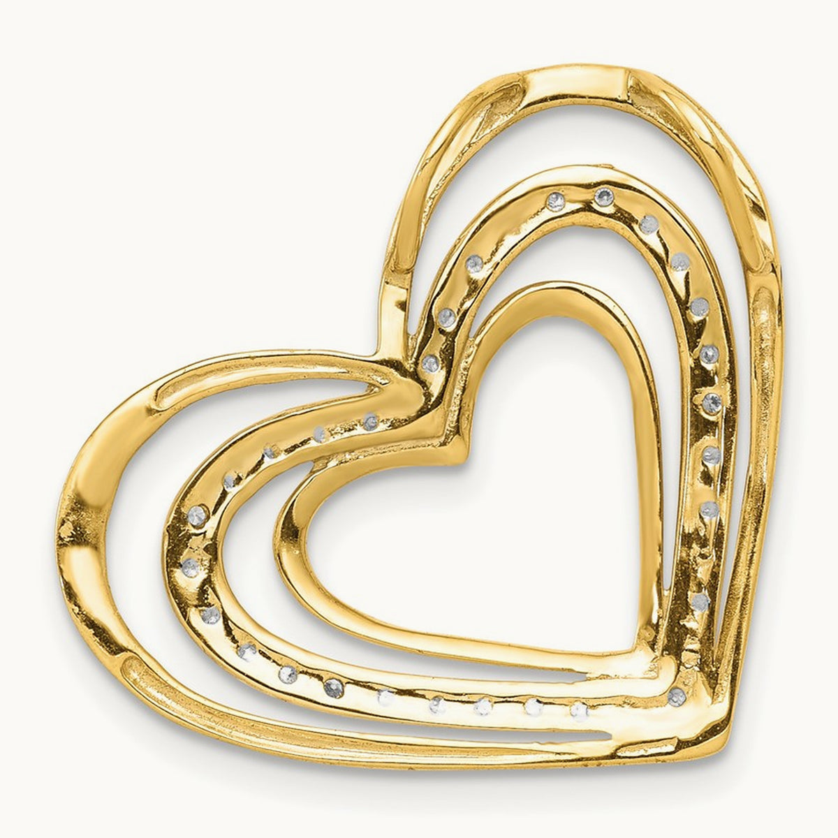 .01ct. Diamond and Rhodium Triple Heart Chain Slide, 14K