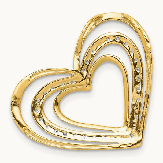 .01ct. Diamond and Rhodium Triple Heart Chain Slide, 14K