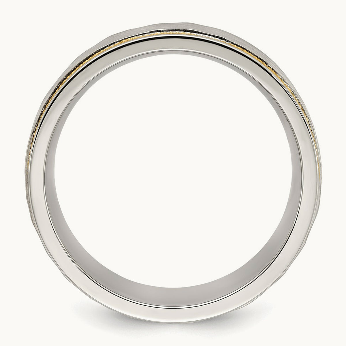 Brushed and Polished Hammered Yellow IP-plated Band, 7mm, Titanium