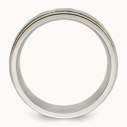 Brushed and Polished Hammered Yellow IP-plated Band, 7mm, Titanium
