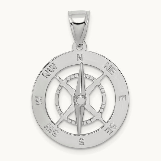 Nautical Compass W/Moveable Needle Charm — 14K White Gold