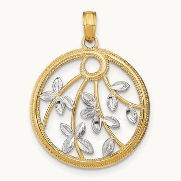 w/Rhodium Round Frame Charm, 14K
