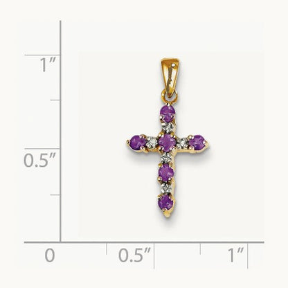 Amethyst and Diamond Cross Pendant — 14K Yellow Gold