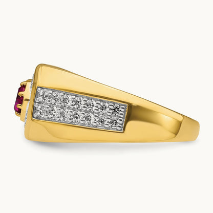 Created Ruby Men's Ring, 0.50 ct tw Lab-Grown Diamond