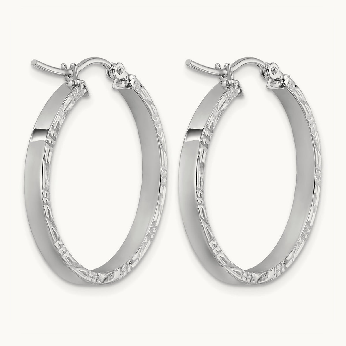 Diamond-cut Edge Medium Polished Hoop Earrings — 14K White Gold