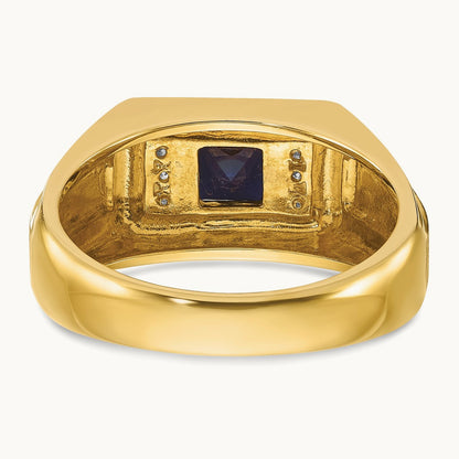 IBGoodman Men's Cr.Sapphire and Diamond Satin Complete Ring, 14K