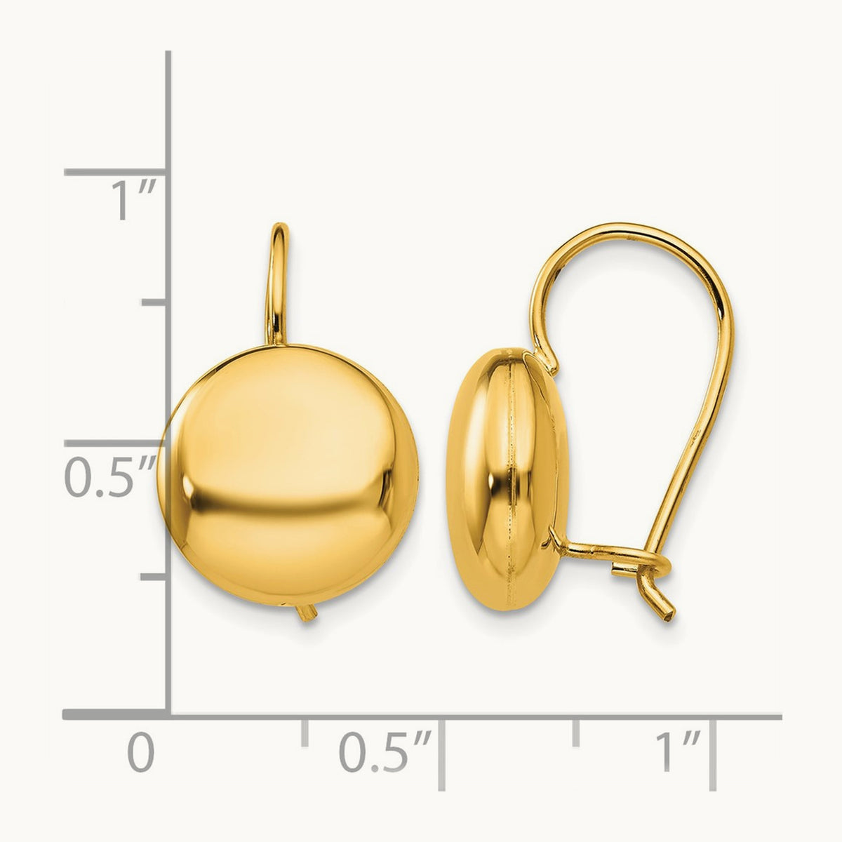 Polished Button Kidney Wire Earrings — 14K Yellow Gold, 12mm