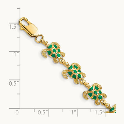 w/ Green Enamel Sea Turtle Bracelet, 14K
