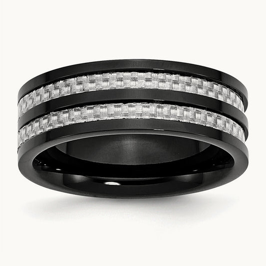 Polished Black IP-plated Grey Carbon Fiber Inlay Band — photo set