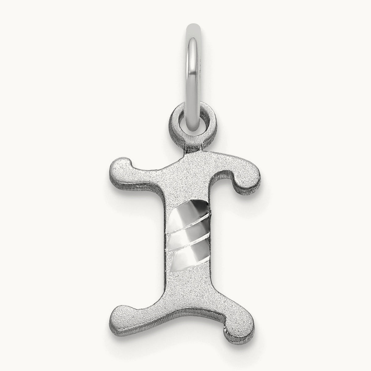 Diamond-cut Initial Charm — 14K White Gold, I