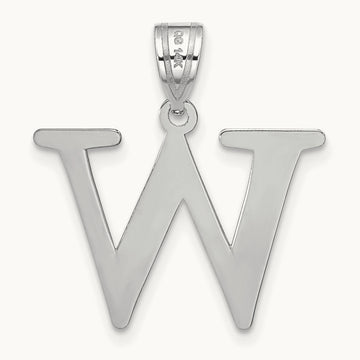 Polished Etched Letter W Initial Pendant, 14K White Gold
