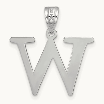 Polished Etched Letter W Initial Pendant, 14K White Gold