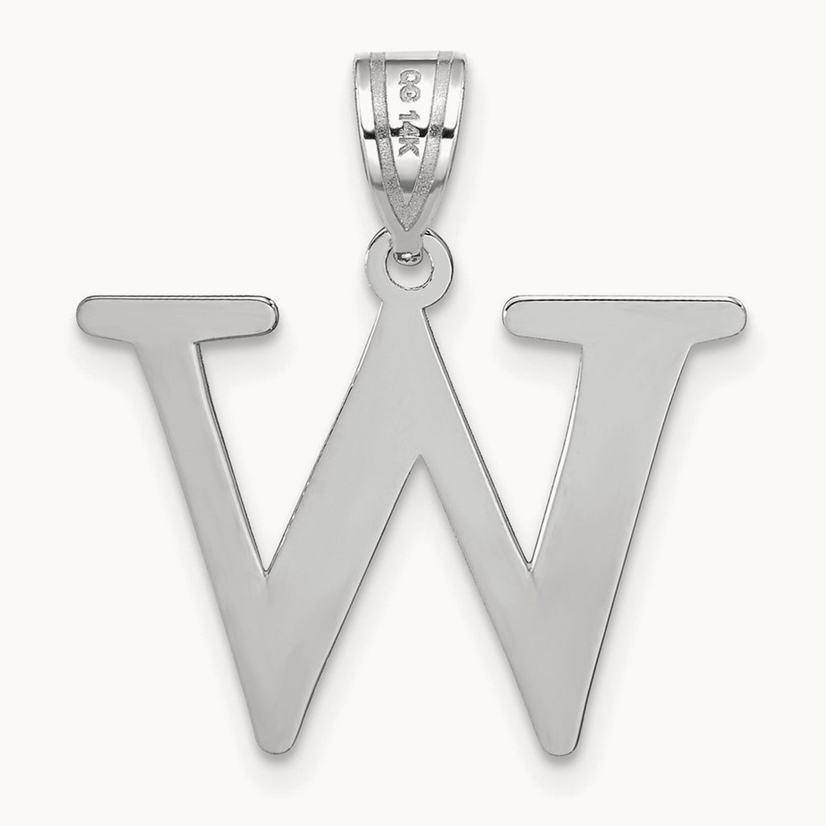 Polished Etched Letter W Initial Pendant, 14K White Gold