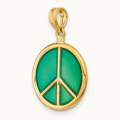 3-D Green Enameled Peace Symbol Charm, 14K
