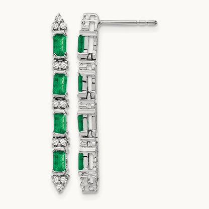 Emerald and Diamond 4-stone Dangle Earrings, 14K White Gold