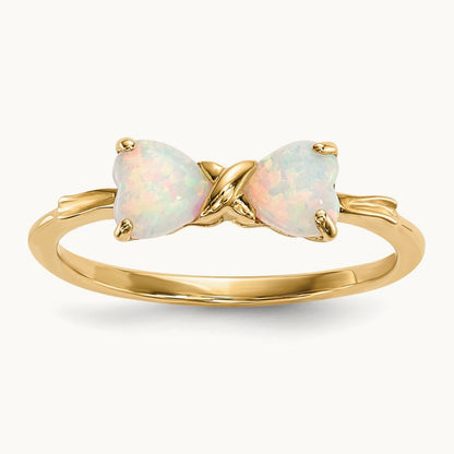 Polished Created Opal Bow Ring, 14K Gold