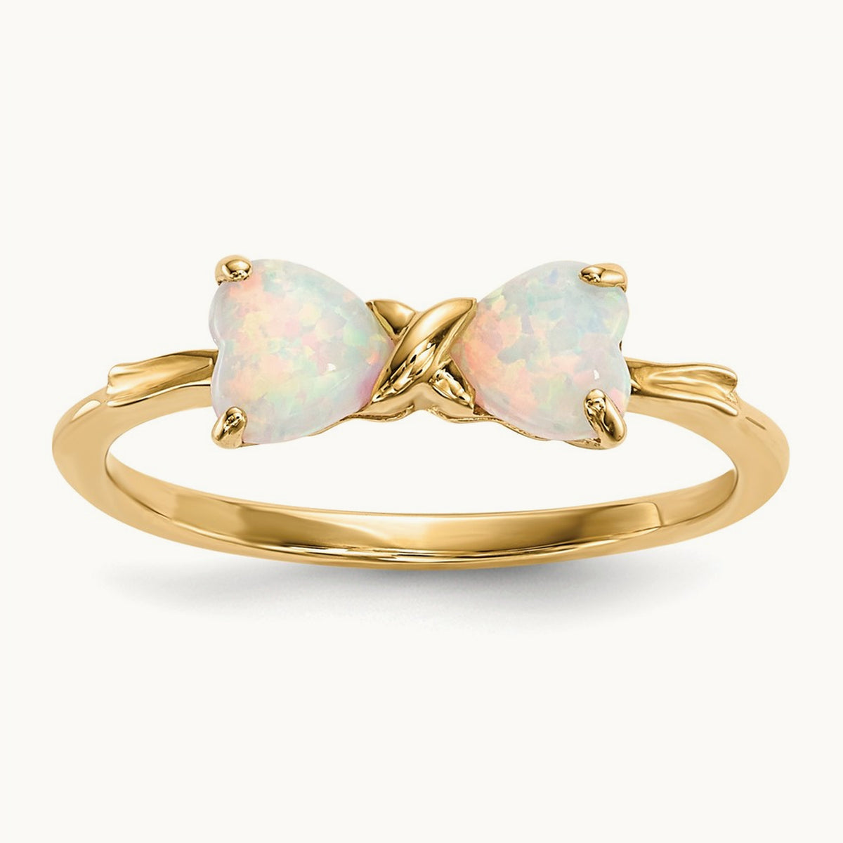 Polished Created Opal Bow Ring, 14K Gold