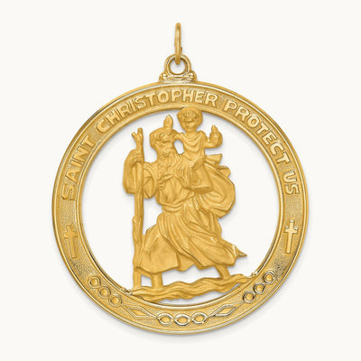 Solid Polished/Satin Extra Large Cut-out St. Christopher Medal, 14K