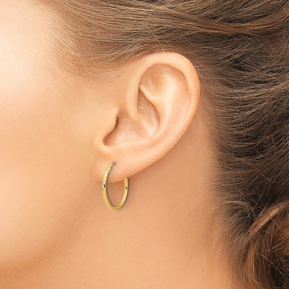 Diamond-cut Endless Hoop Earrings — 14K Yellow Gold