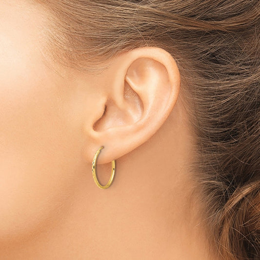 Diamond-cut Endless Hoop Earrings — 14K Yellow Gold