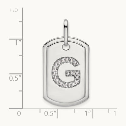Diamond Dog Tag Charm — 14K White Gold, G