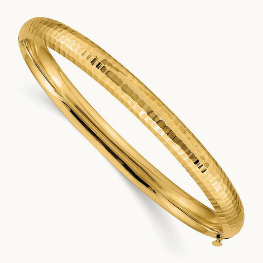 4/16 Hammered Fancy Hinged Bangle Bracelet, 14K