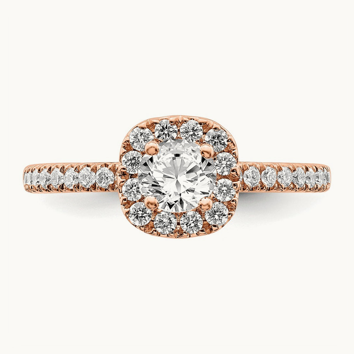 Round Halo Engagement Ring, 0.75-1.00 ct tw Lab-Grown Diamond — 3/4 ct, 14K Rose Gold, 7