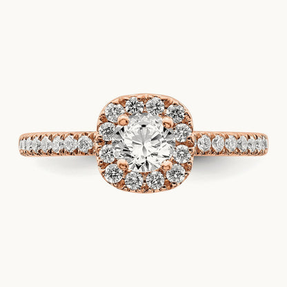 Round Halo Engagement Ring, 0.75-1.00 ct tw Lab-Grown Diamond — 3/4 ct, 14K Rose Gold, 7