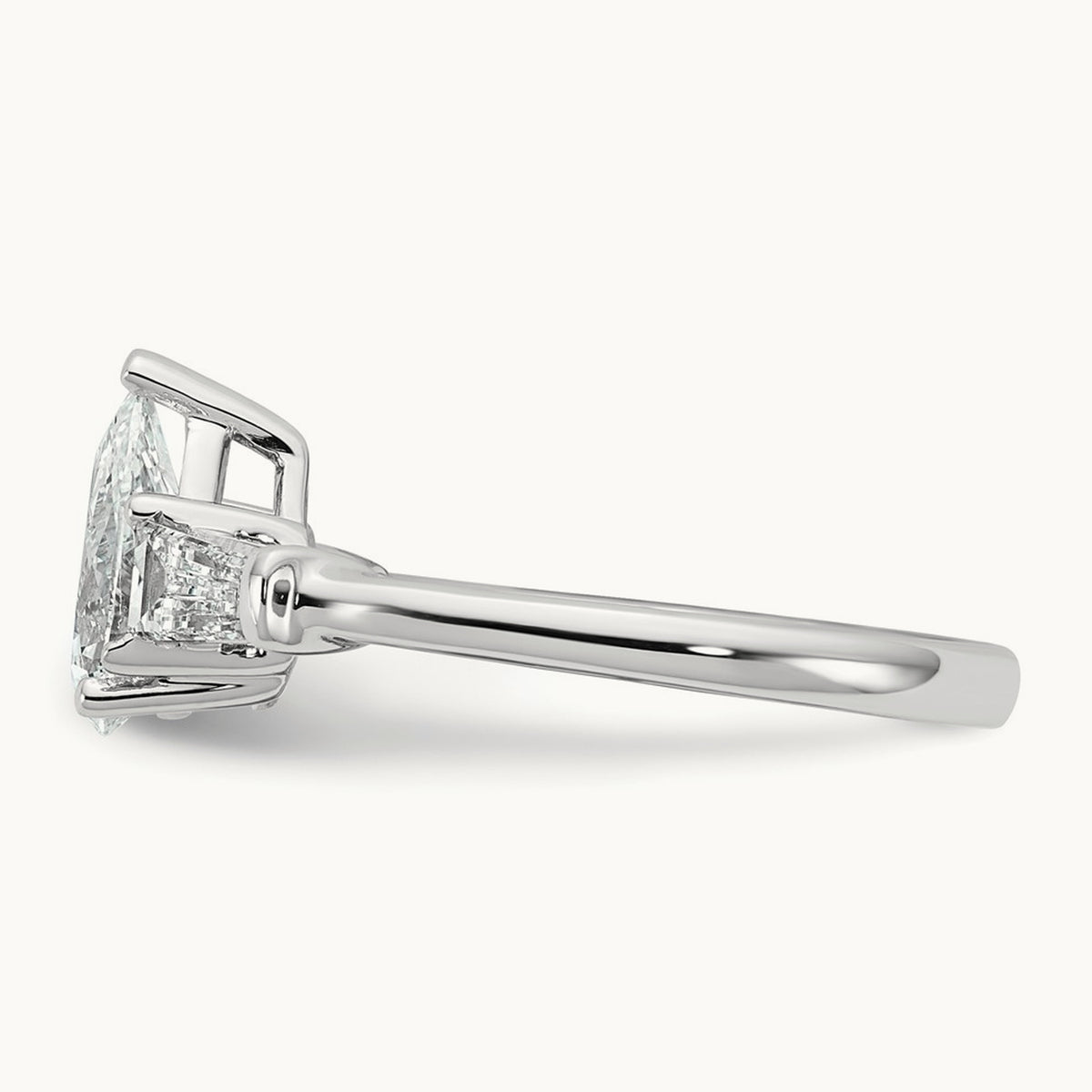 Pear/Baguette Engagement Ring — 14K White Gold, 1 1/2 ct, 7
