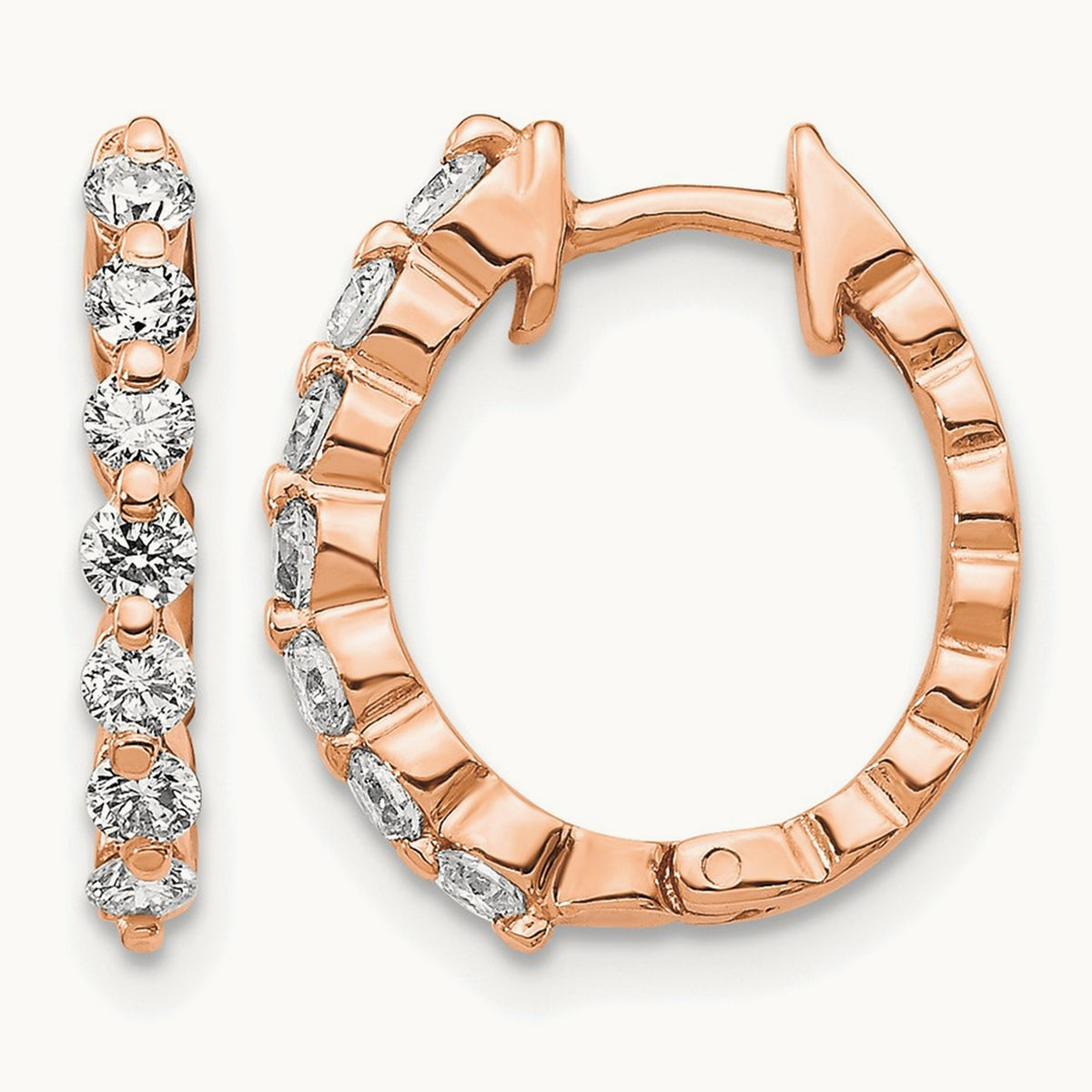 AA Diamond Hinged Hoop Earrings, 14K Rose Gold
