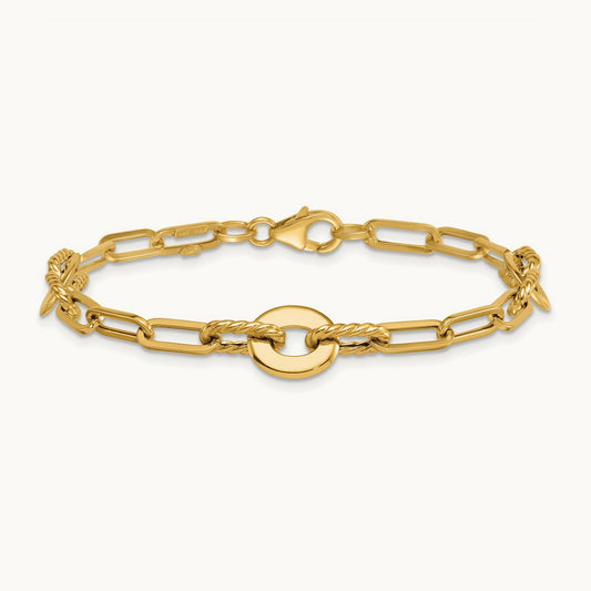 Polished 7.5in Textured Open Link Bracelet, 14K